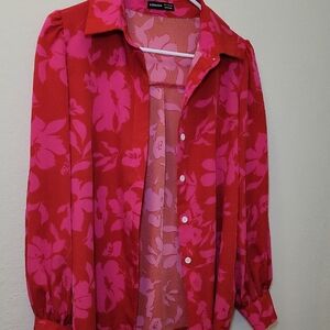 Red and Pink Floral Button Down Shirt